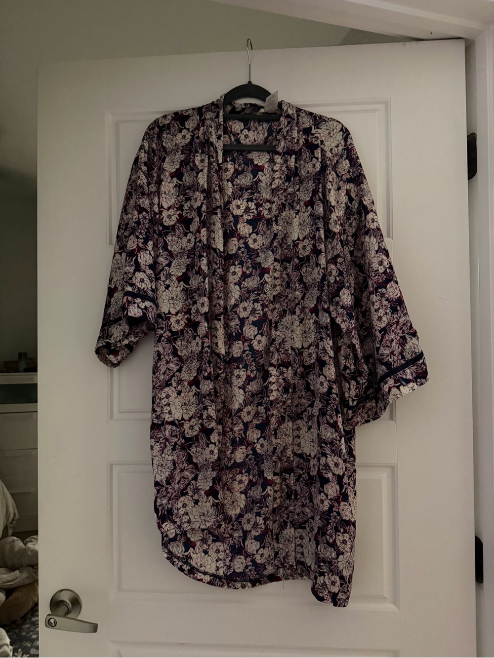 Lucky Brand Purple and Cream Floral Kimono Jacket